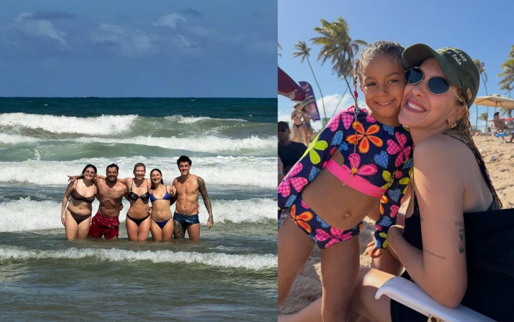 Lore Improta aproveita sol em praia de Salvador com os filhos | G1